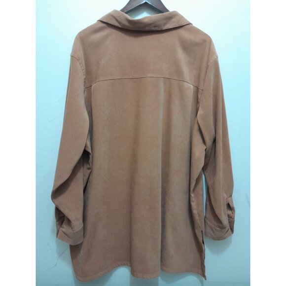 Womens Velour Heavyweight Outdoor Warm Stretch Size 2X Button Down Shirt Tan - Picture 2 of 8